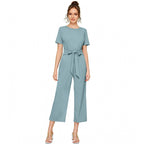 Seduva Women's Knitting stretchable Solid Round Neck Cap Sleeve Jumpsuit (Pista )