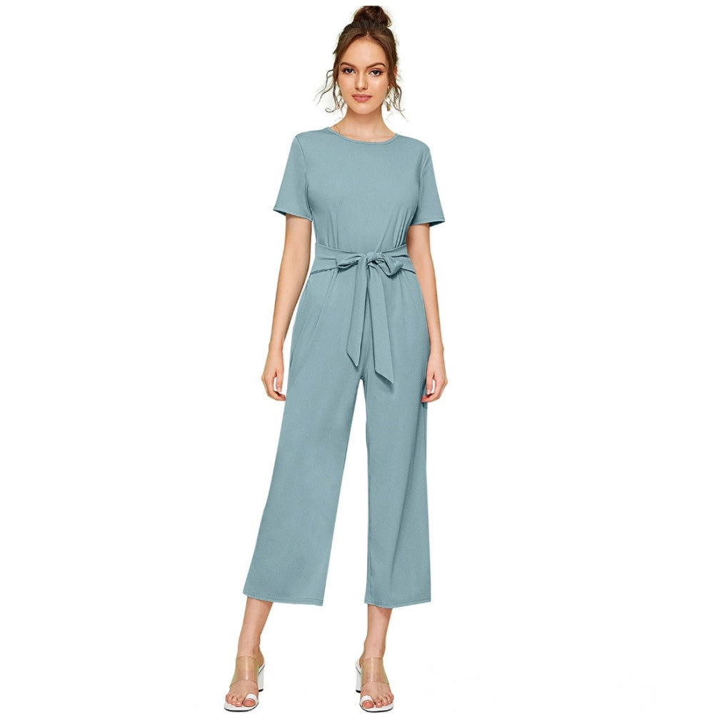 Seduva Women's Knitting stretchable Solid Round Neck Cap Sleeve Jumpsuit (Pista )