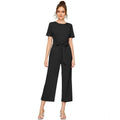 Seduva Women's Knitting stretchable Solid Round Neck Cap Sleeve Jumpsuit (Black)