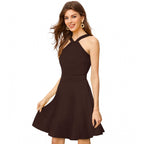 Seduva Women's Knitting stretchable Solid Halter Neck Sleeveless Dress (Coffee)