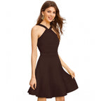Seduva Women's Knitting stretchable Solid Halter Neck Sleeveless Dress (Coffee)