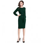 Seduva Women's Knitting stretchable Solid Round Neck Full Sleeve Dress (Green)
