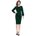 Seduva Women's Knitting stretchable Solid Round Neck Full Sleeve Dress (Green)