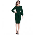 Seduva Women's Knitting stretchable Solid Round Neck Full Sleeve Dress (Green)