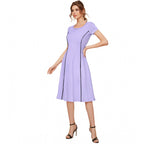Seduva Women's Knitting stretchable Solid Round Neck Cap Sleeve Dress (Purple)