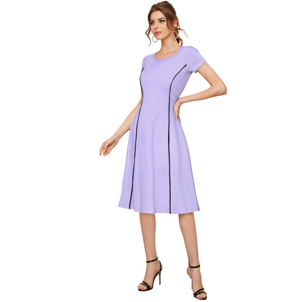 Seduva Women's Knitting stretchable Solid Round Neck Cap Sleeve Dress (Purple)