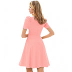 Seduva Women's Knitting stretchable Solid V Neck Cap Sleeve Dress (Peach)