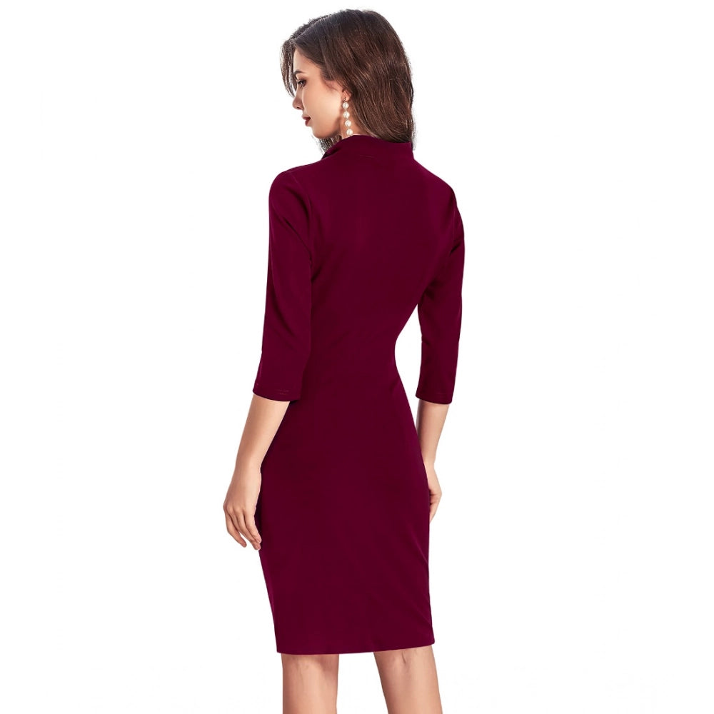 Seduva Women's Knitting stretchable Solid Round Neck 3-4th Dress (Maroon)