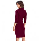 Seduva Women's Knitting stretchable Solid Round Neck 3-4th Dress (Maroon)