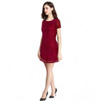 Seduva Women's Rasal Solid Round Neck Cap Sleeve Dress (Maroon)