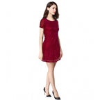 Seduva Women's Rasal Solid Round Neck Cap Sleeve Dress (Maroon)