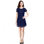 Seduva Women's Rasal Solid Round Neck Cap Sleeve Dress (Blue)