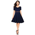 Seduva Women's Polyester Solid V Neck Cap Sleeve Dress (Blue)