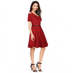Seduva Women's Polyester Solid V Neck Cap Sleeve Dress (Maroon)