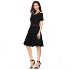 Seduva Women's Polyester Solid V Neck Cap Sleeve Dress (Black)