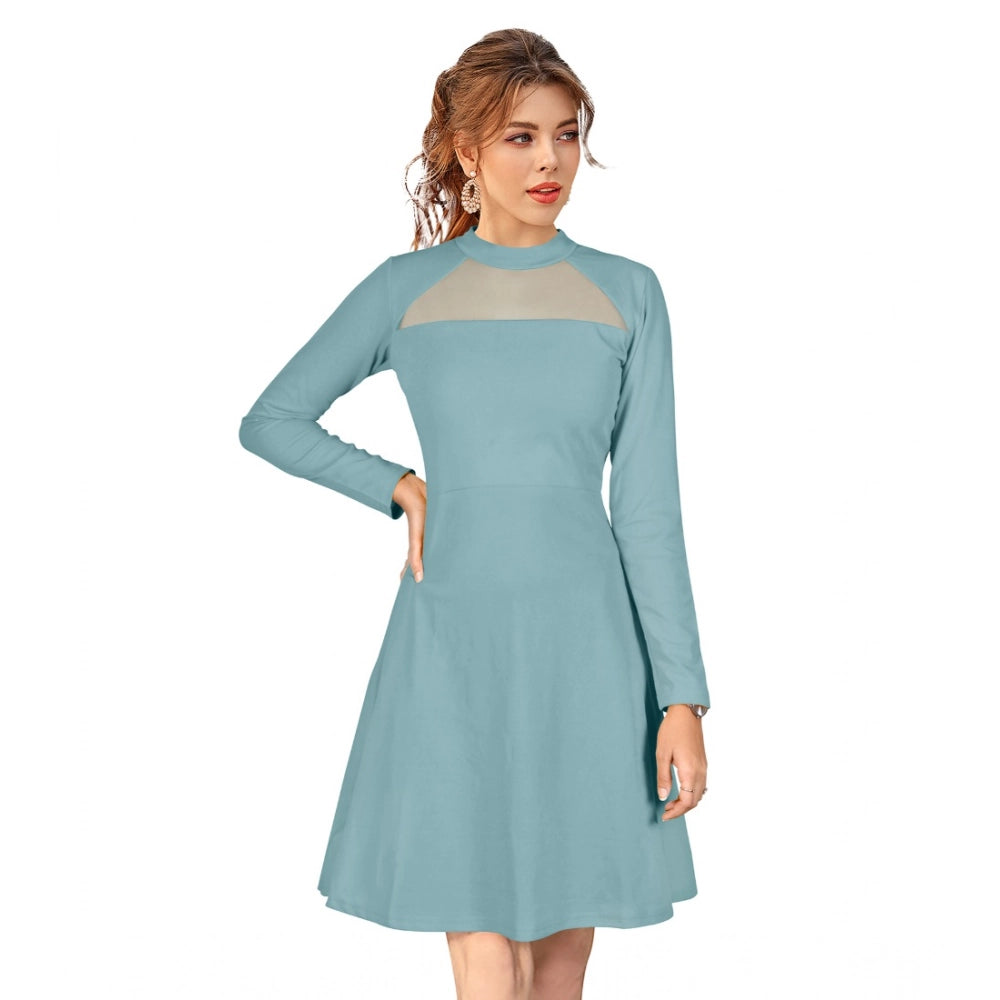 Seduva Women's Knitting stretchable Solid Round Neck Full Sleeve Dress (Pista)