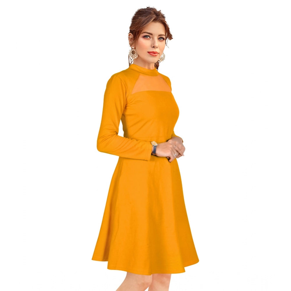 Seduva Women's Knitting stretchable Solid Round Neck Full Sleeve Dress (Yellow)