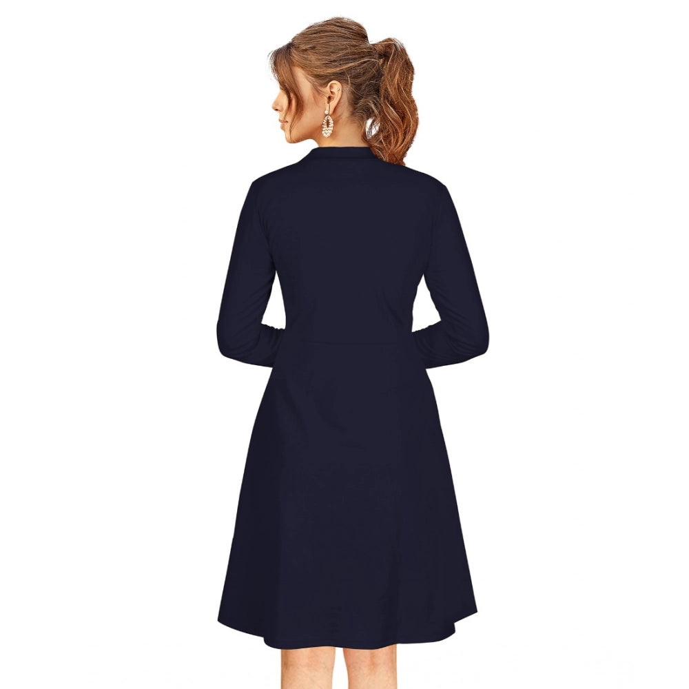 Seduva Women's Knitting stretchable Solid Round Neck Full Sleeve Dress (Blue)