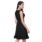 Seduva Women's Polyester Solid Round Neck Sleeveless Dress (Black)
