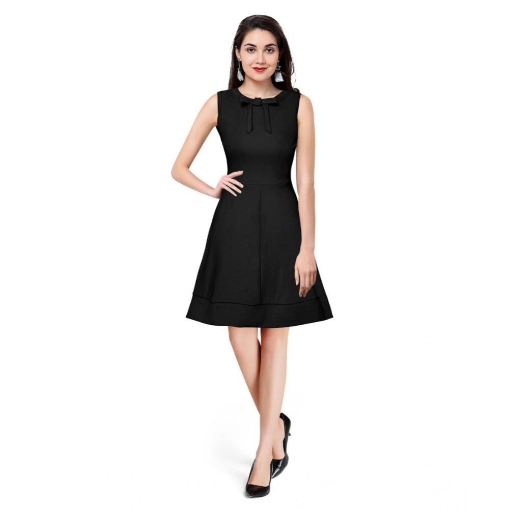 Seduva Women's Polyester Solid Round Neck Sleeveless Dress (Black)