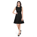 Seduva Women's Polyester Solid Round Neck Sleeveless Dress (Black)