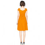 Seduva Women's Polyester Solid V Neck Cap Sleeve off Shoulder Dress (Yellow)