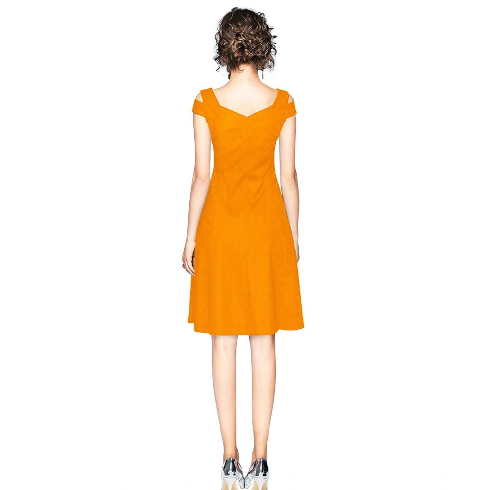 Seduva Women's Polyester Solid V Neck Cap Sleeve off Shoulder Dress (Yellow)