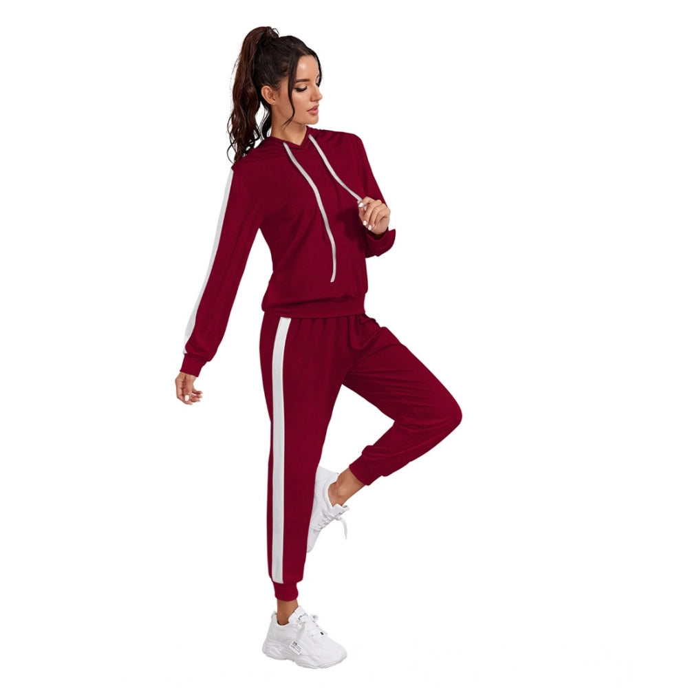 Seduva Women's Knitting stretchable Solid Hooded Neck Full Sleeve Track Suit (Maroon)