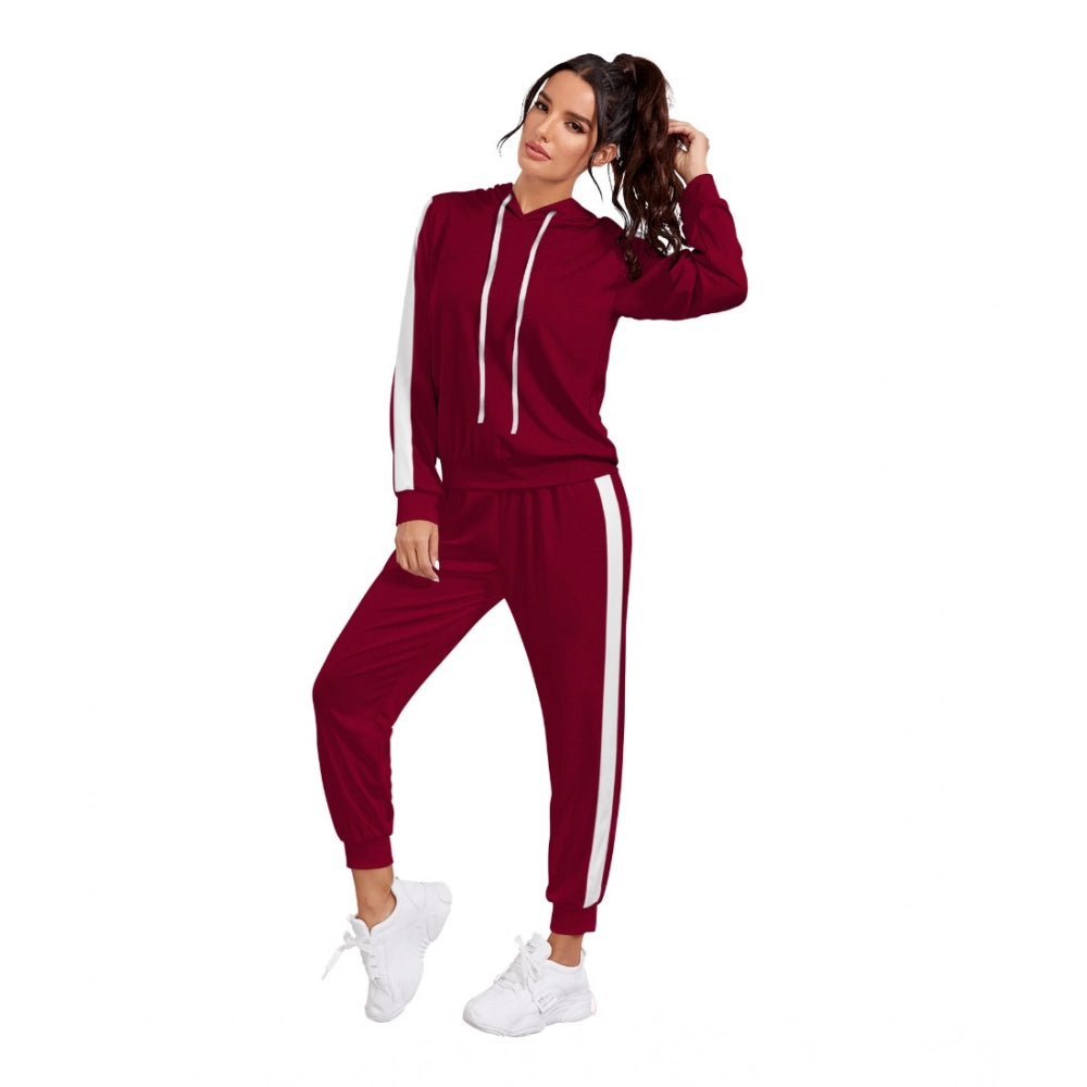 Seduva Women's Knitting stretchable Solid Hooded Neck Full Sleeve Track Suit (Maroon)