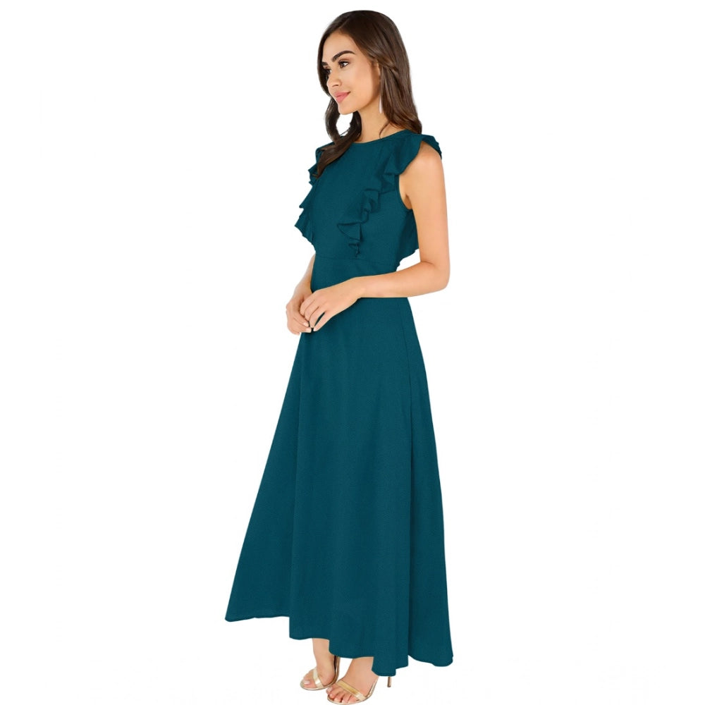 Seduva Women's Knitting stretchable Solid Round Neck Ruffled Sleeve Dress (Morpich)