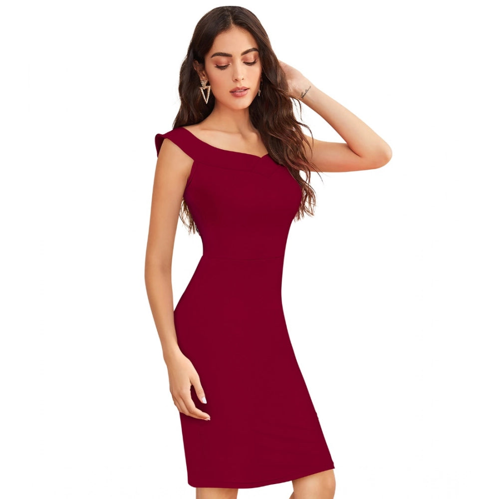 Seduva Women's Knitting stretchable Solid Round Neck Sleeveless Dress (Maroon)