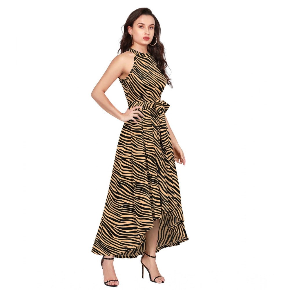 Seduva Women's Polyester Zebra Pattern Halter Neck Sleeveless Dress (Yellow)