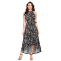 Seduva Women's Polyester Printed Halter Neck Sleeveless Dress (Black)
