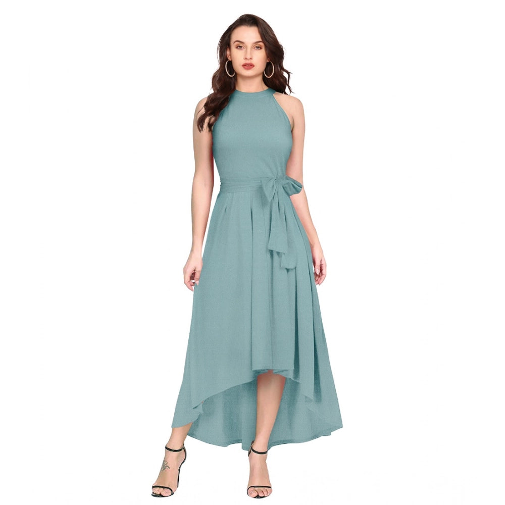 Seduva Women's Polyester Solid Halter Neck Sleeveless Dress (Pista)