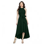 Seduva Women's Polyster Solid Halter Neck Sleeveless Dress (Green)