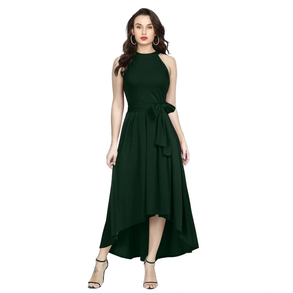 Seduva Women's Polyster Solid Halter Neck Sleeveless Dress (Green)