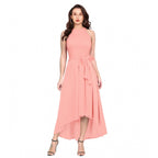 Seduva Women's Polyster Solid Halter Neck Sleeveless Dress (Peach)
