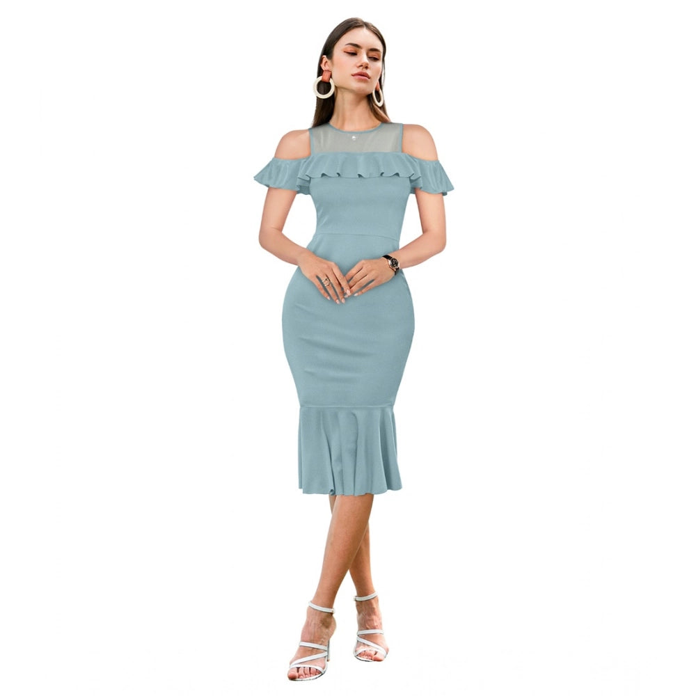 Seduva Women's Knitting stretchable Solid Round Neck Sleeveless Dress (Pista )