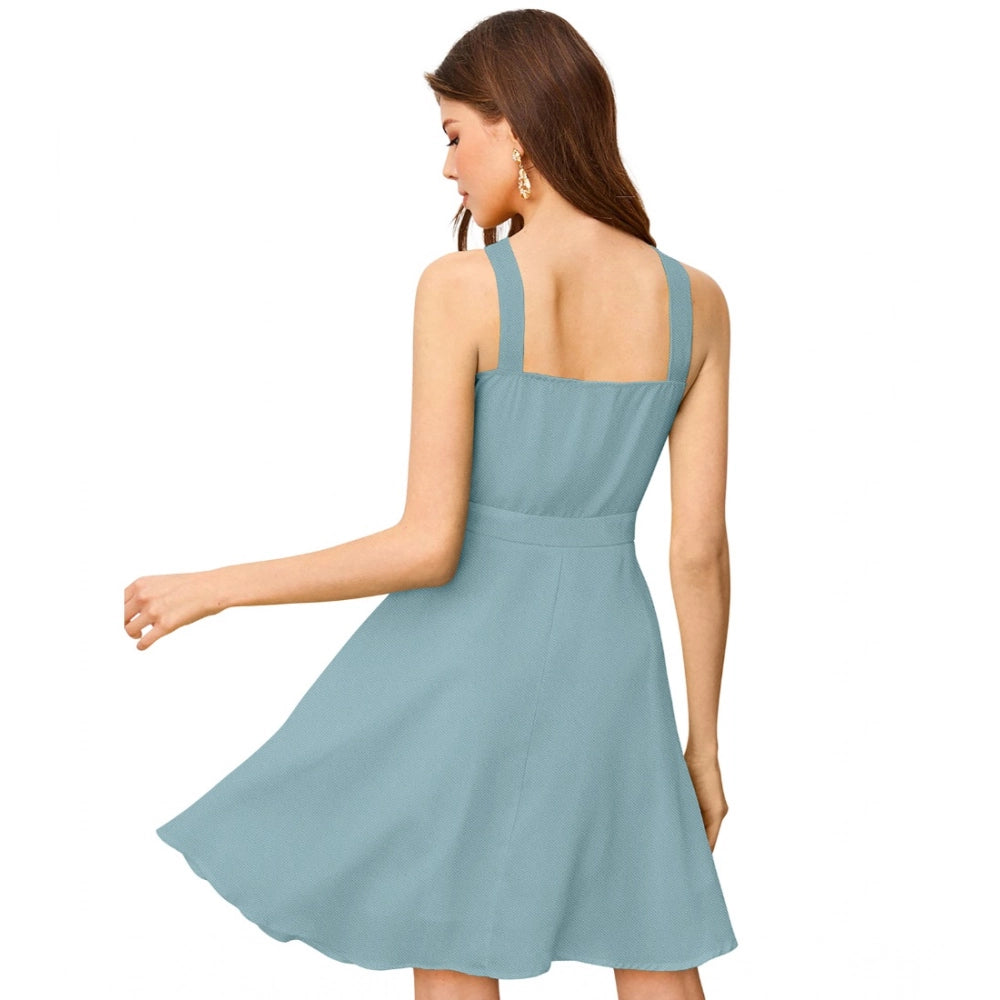 Seduva Women's Knitting stretchable Solid Halter Neck Sleeveless Dress (Pista )