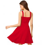 Seduva Women's Knitting stretchable Solid Halter Neck Sleeveless Dress (Red )