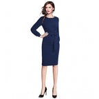 Seduva Women's Knitting stretchable Solid Round Neck Full Sleeve Dress (Blue)