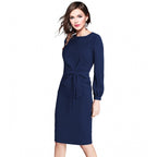 Seduva Women's Knitting stretchable Solid Round Neck Full Sleeve Dress (Blue)