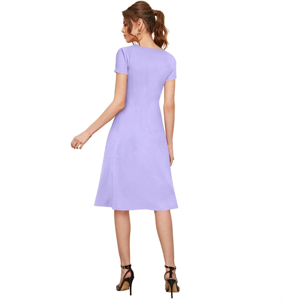 Seduva Women's Knitting stretchable Solid Round Neck Cap Sleeve Dress (Purple)