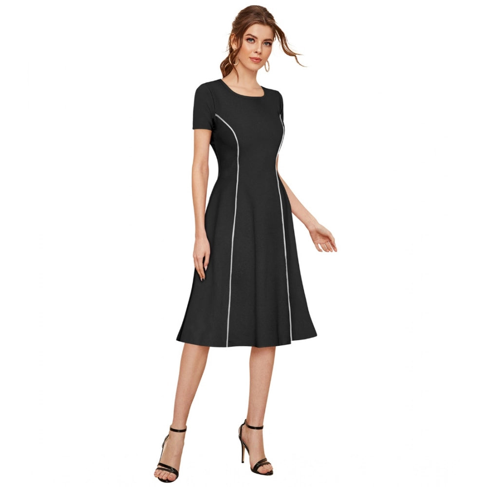 Seduva Women's Knitting stretchable Solid Round Neck Cap Sleeve Dress (Black)