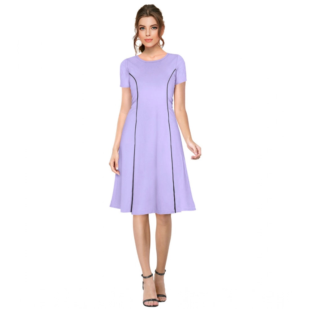 Seduva Women's Knitting stretchable Solid Round Neck Cap Sleeve Dress (Purple)