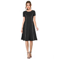Seduva Women's Knitting stretchable Solid Round Neck Cap Sleeve Dress (Black)