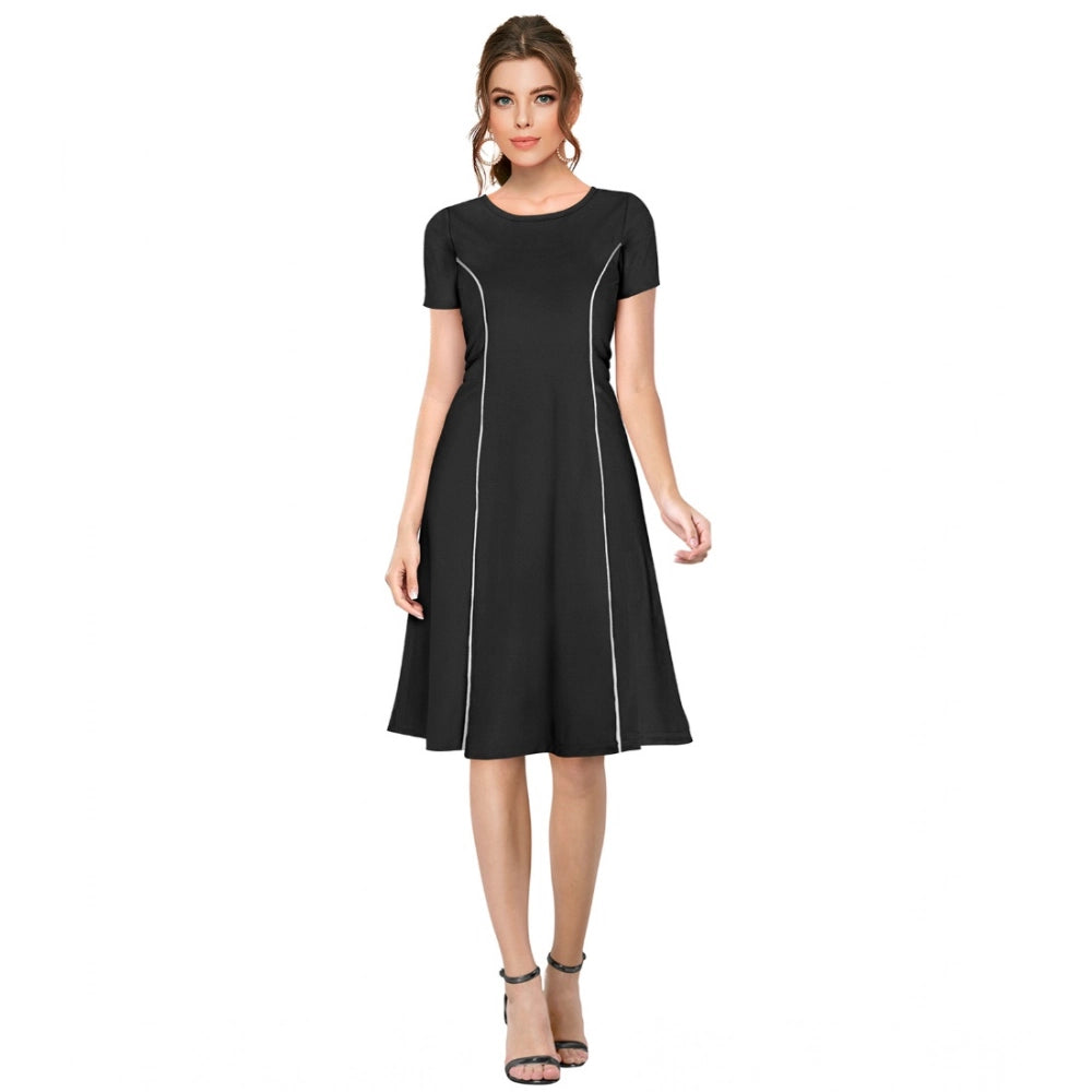 Seduva Women's Knitting stretchable Solid Round Neck Cap Sleeve Dress (Black)