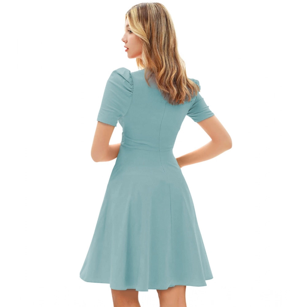Seduva Women's Knitting stretchable Solid V Neck Cap Sleeve Dress (Pista)
