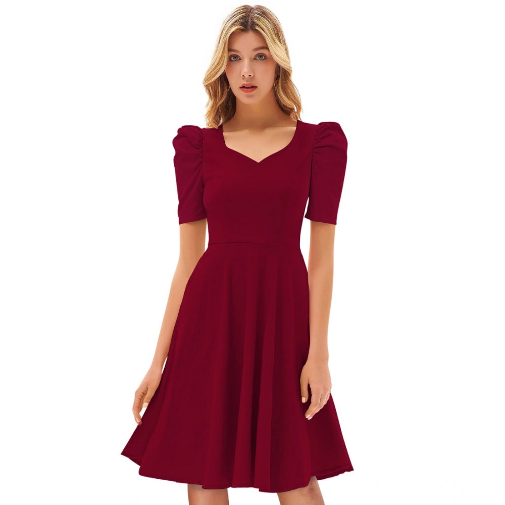 Seduva Women's Knitting stretchable Solid V Neck Cap Sleeve Dress (Maroon)