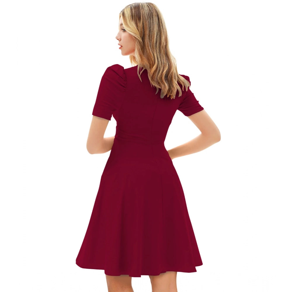 Seduva Women's Knitting stretchable Solid V Neck Cap Sleeve Dress (Maroon)